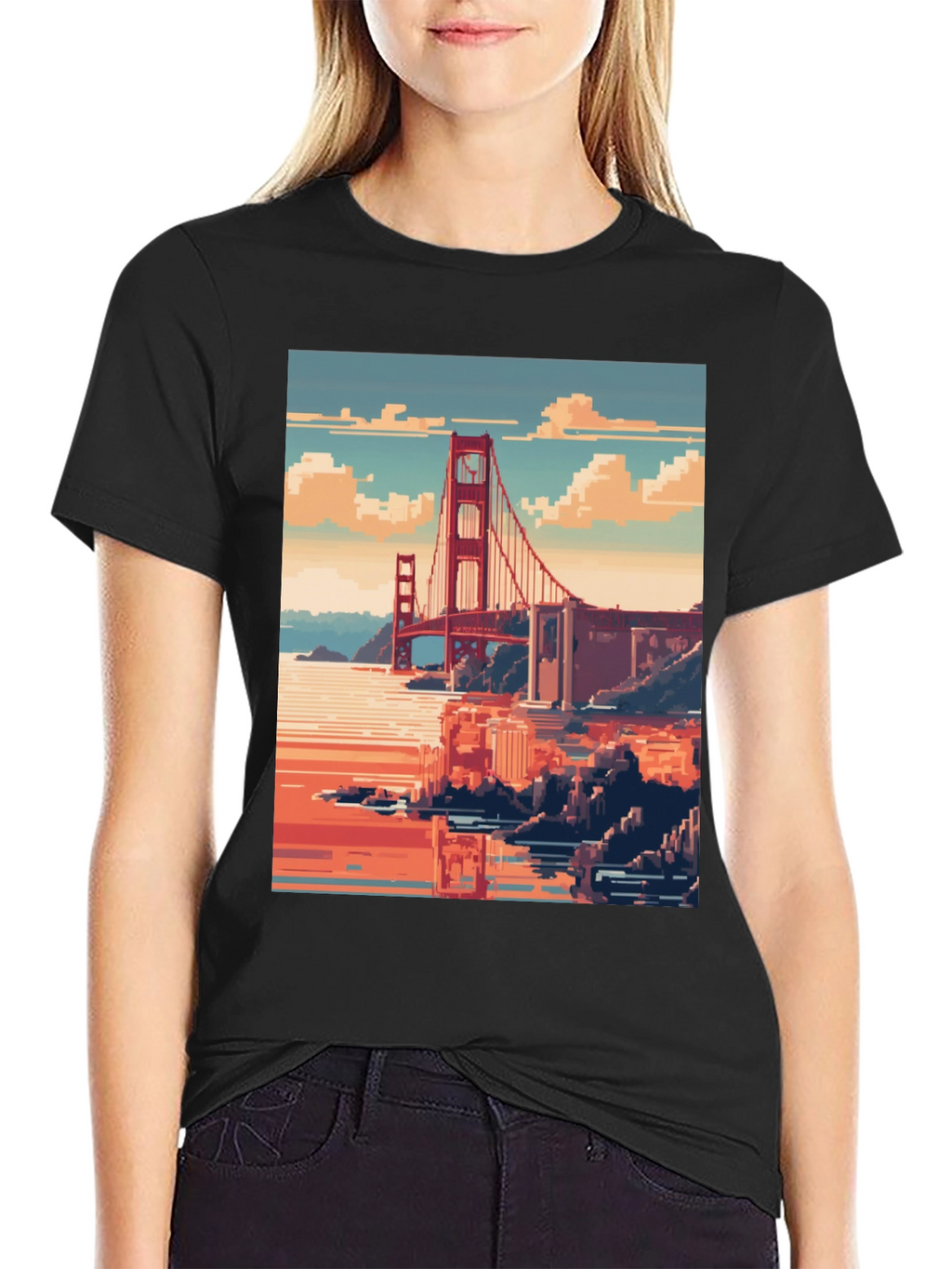 Golden Gate Pixel Art Black Tee