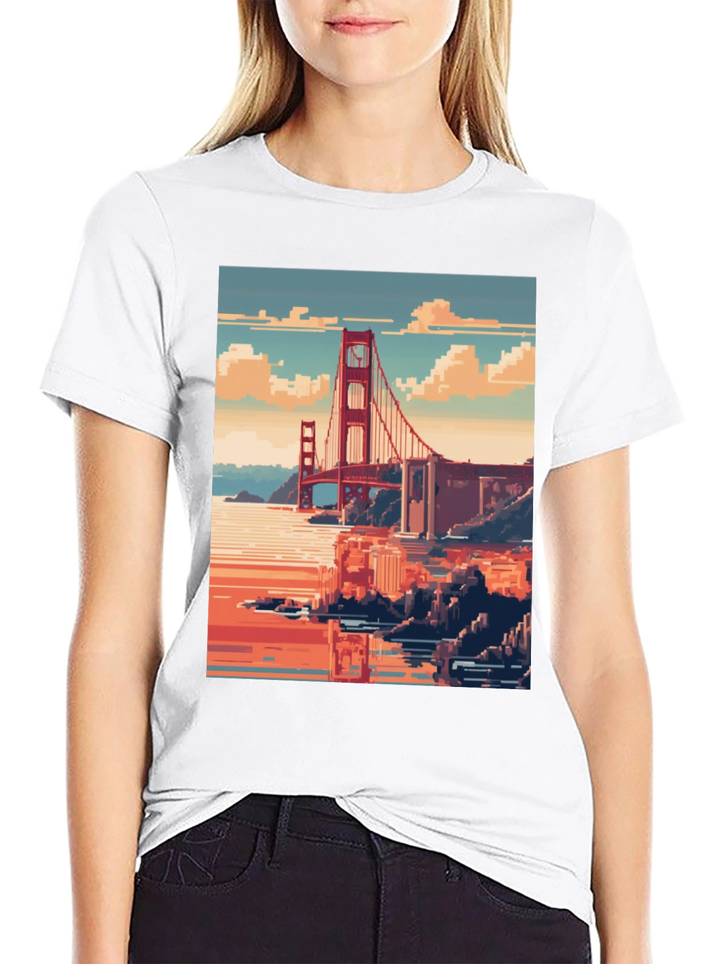 Golden Gate Pixel Art Black Tee