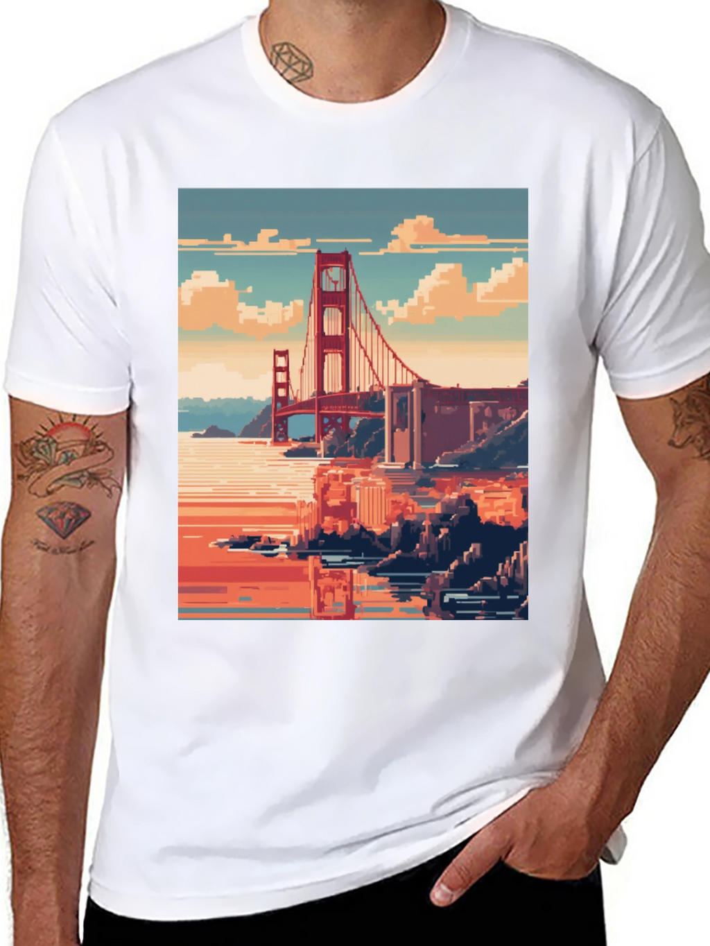Golden Gate Pixel Art Black Tee