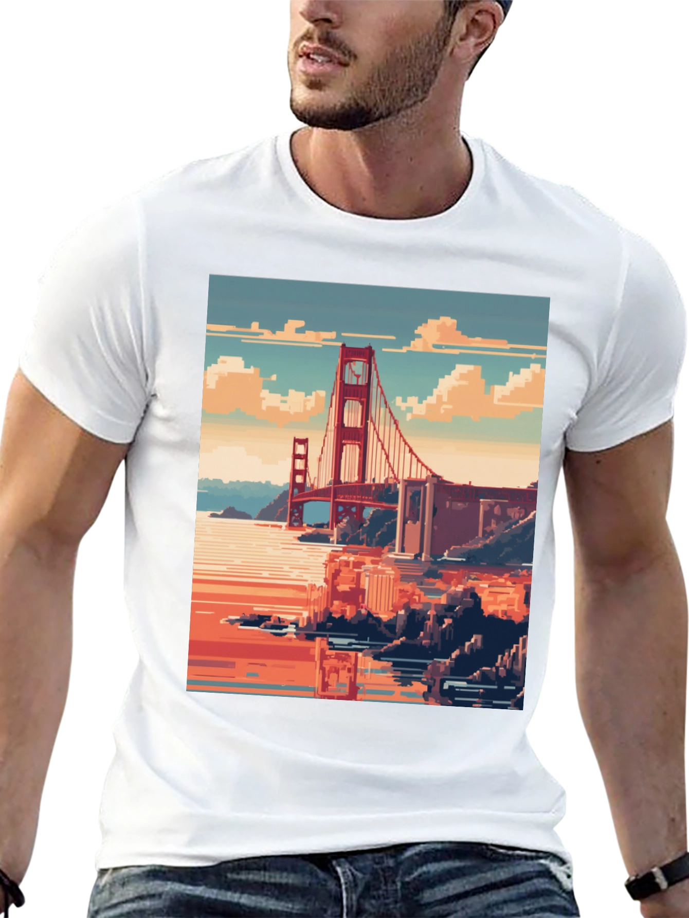 Golden Gate Pixel Art Black Tee