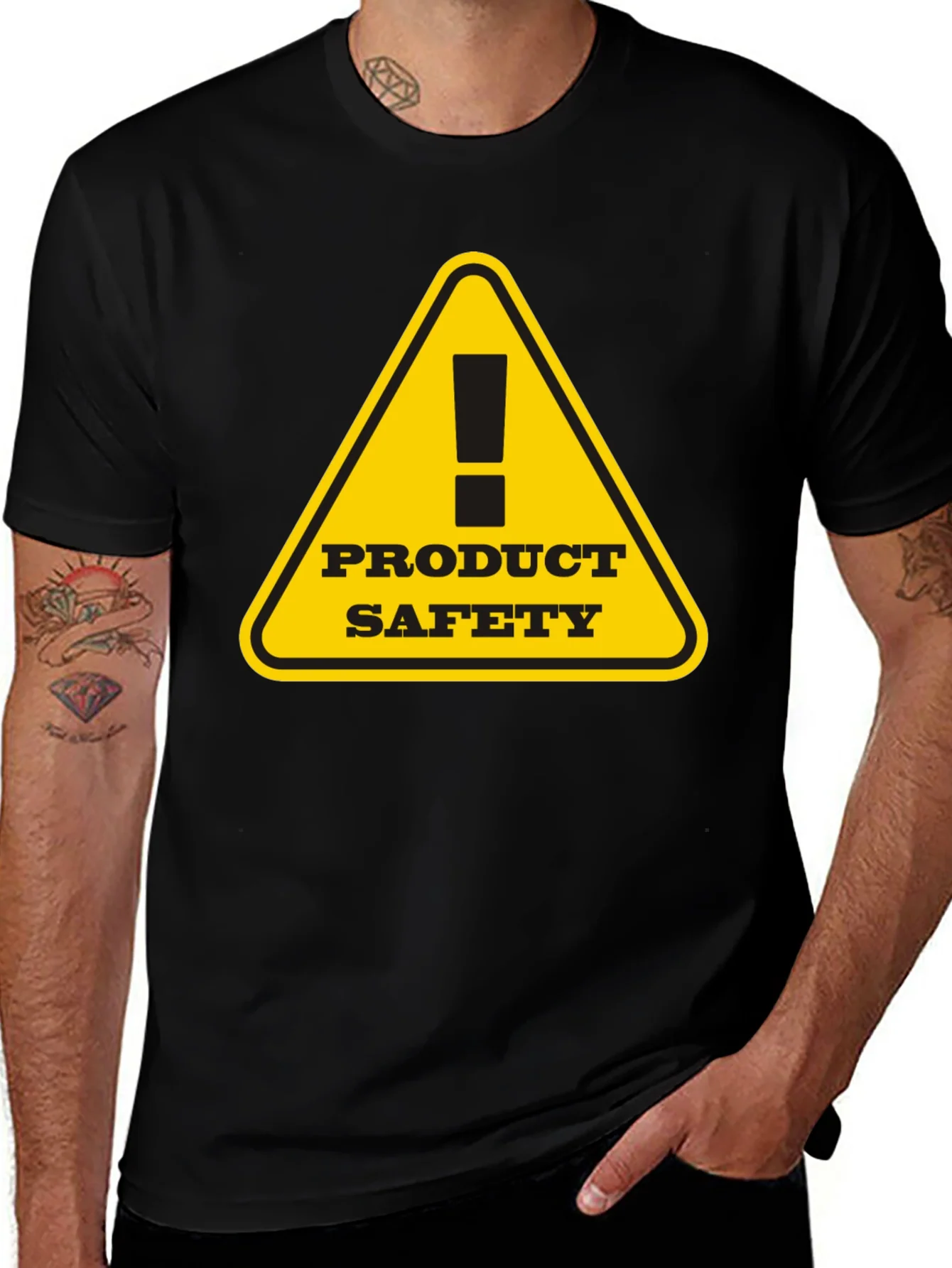 Product Safety Warning Graphic Tee - Black Cotton T-Shirt