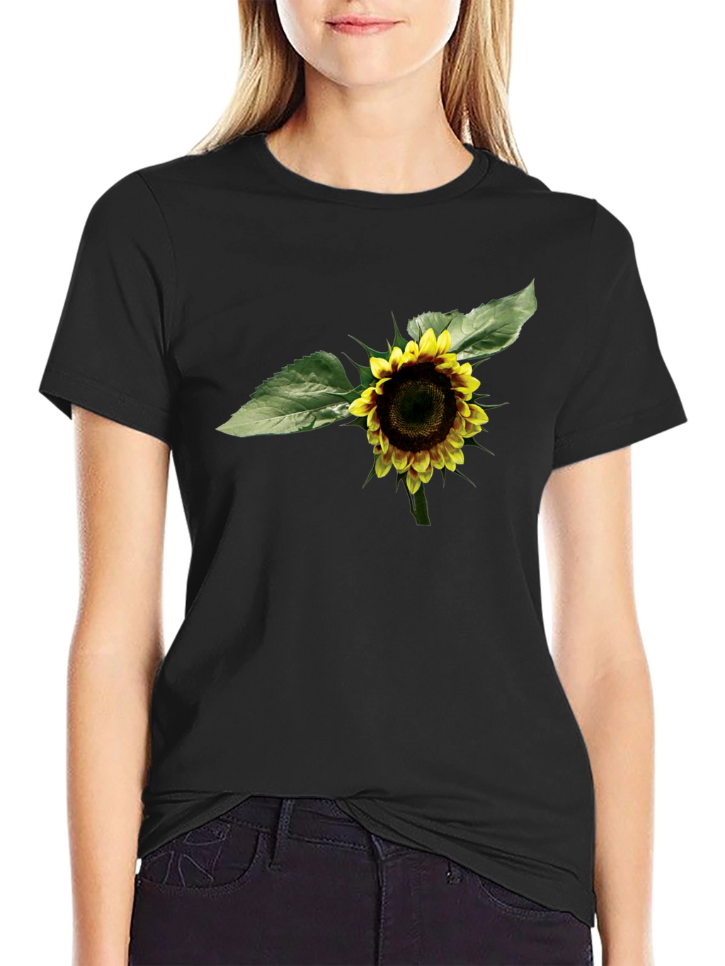 Sunflower Graphic Tee - Black Cotton T-Shirt
