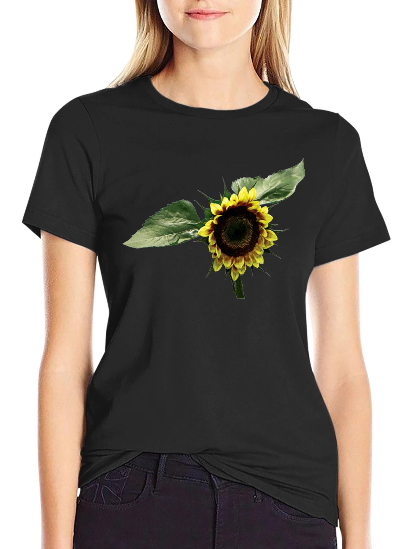 Sunflower Graphic Tee - Black Cotton T-Shirt