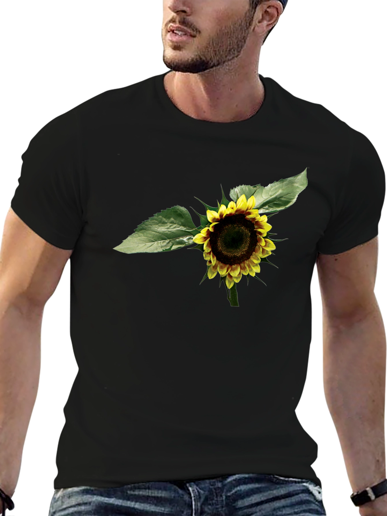 Sunflower Graphic Tee - Black Cotton T-Shirt