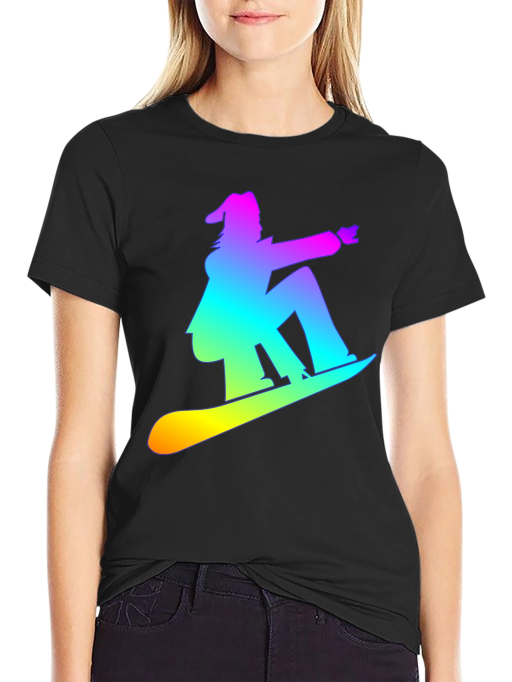 Rainbow Snowboarder Graphic Tee - Black T-Shirt