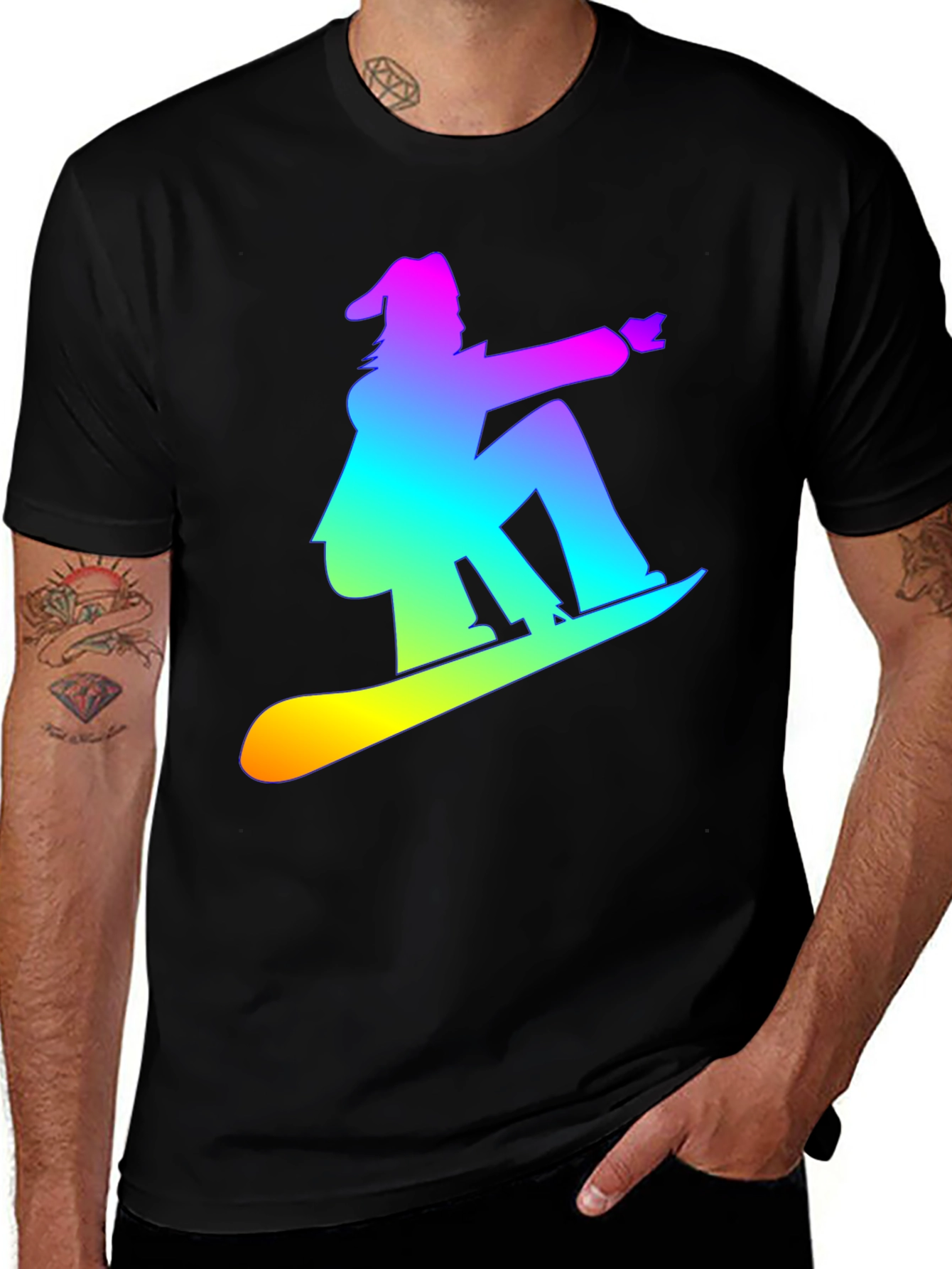 Rainbow Snowboarder Graphic Tee - Black T-Shirt