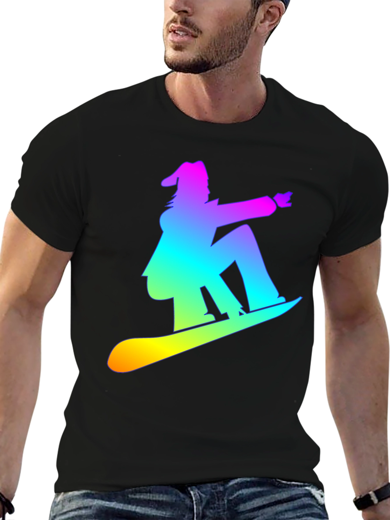 Rainbow Snowboarder Graphic Tee - Black T-Shirt