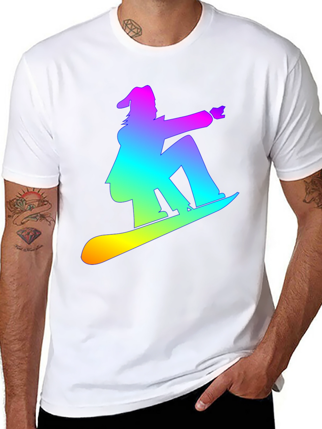 Rainbow Snowboarder Graphic Tee - Black T-Shirt