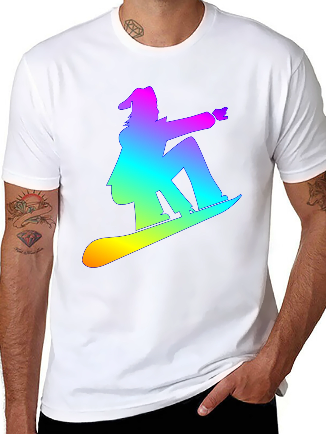 Rainbow Snowboarder Graphic Tee - Black T-Shirt