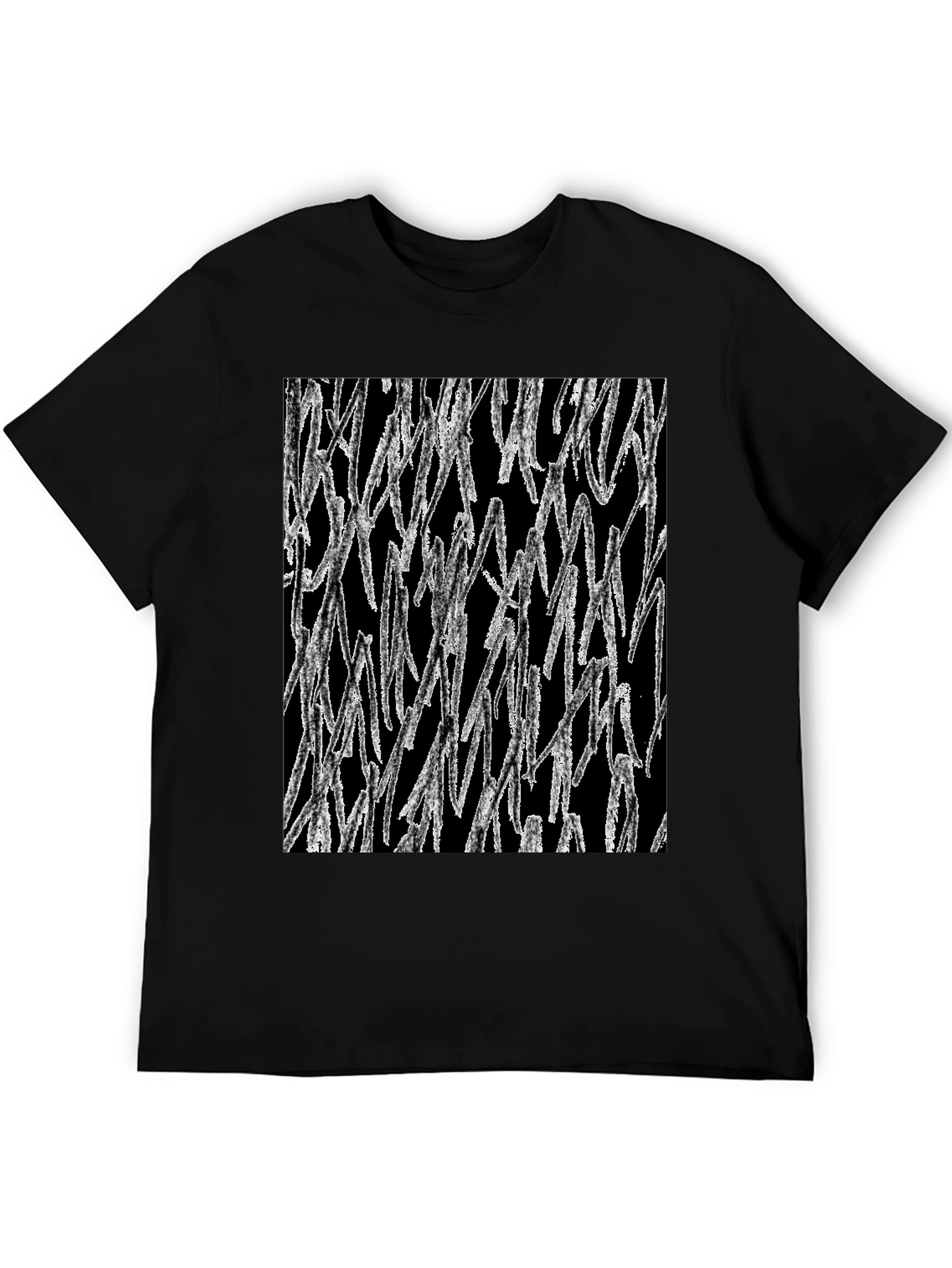 Abstract White Lines Graphic Black T-Shirt