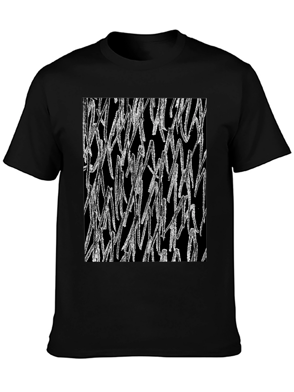Abstract White Lines Graphic Black T-Shirt