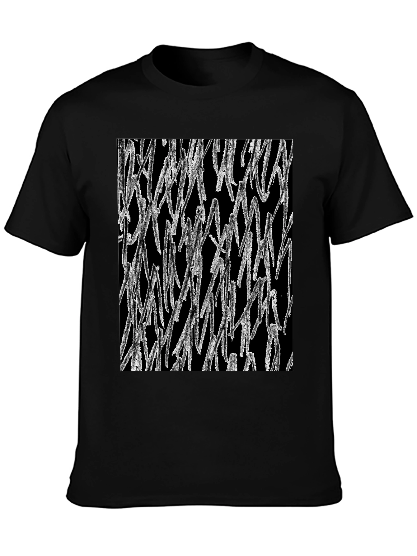Abstract White Lines Graphic Black T-Shirt