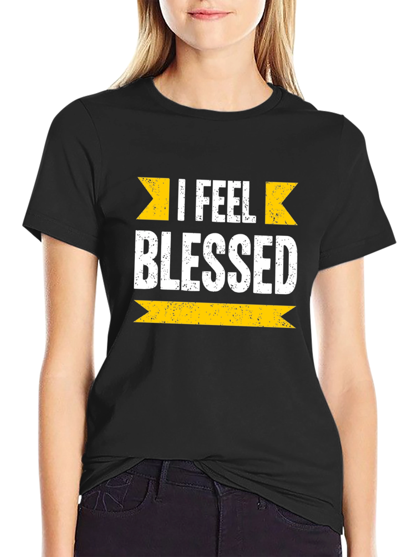 I Feel Blessed Graphic Tee - Black Cotton Blend Shirt