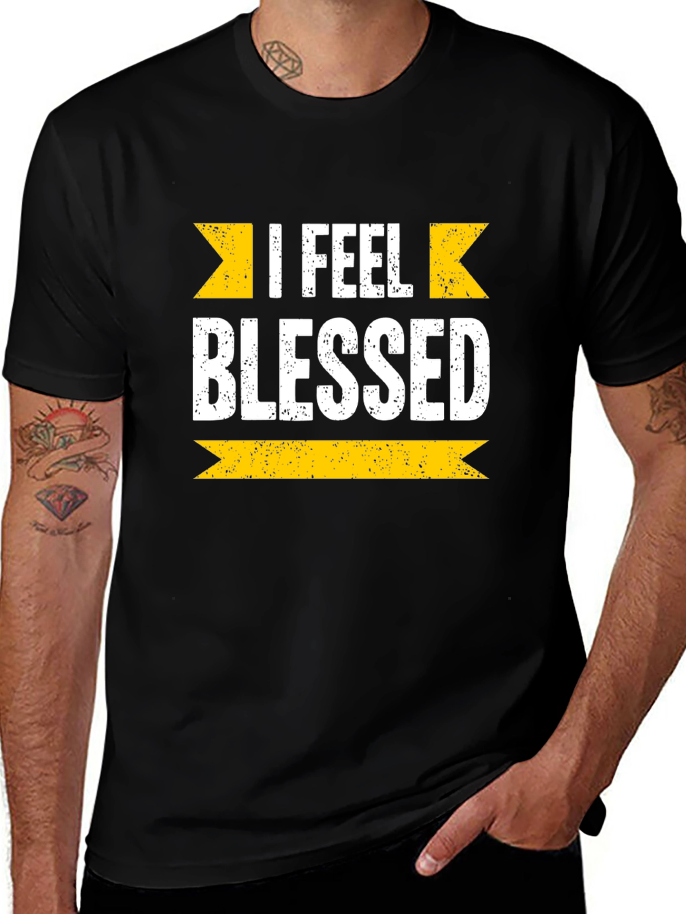 I Feel Blessed Graphic Tee - Black Cotton Blend Shirt