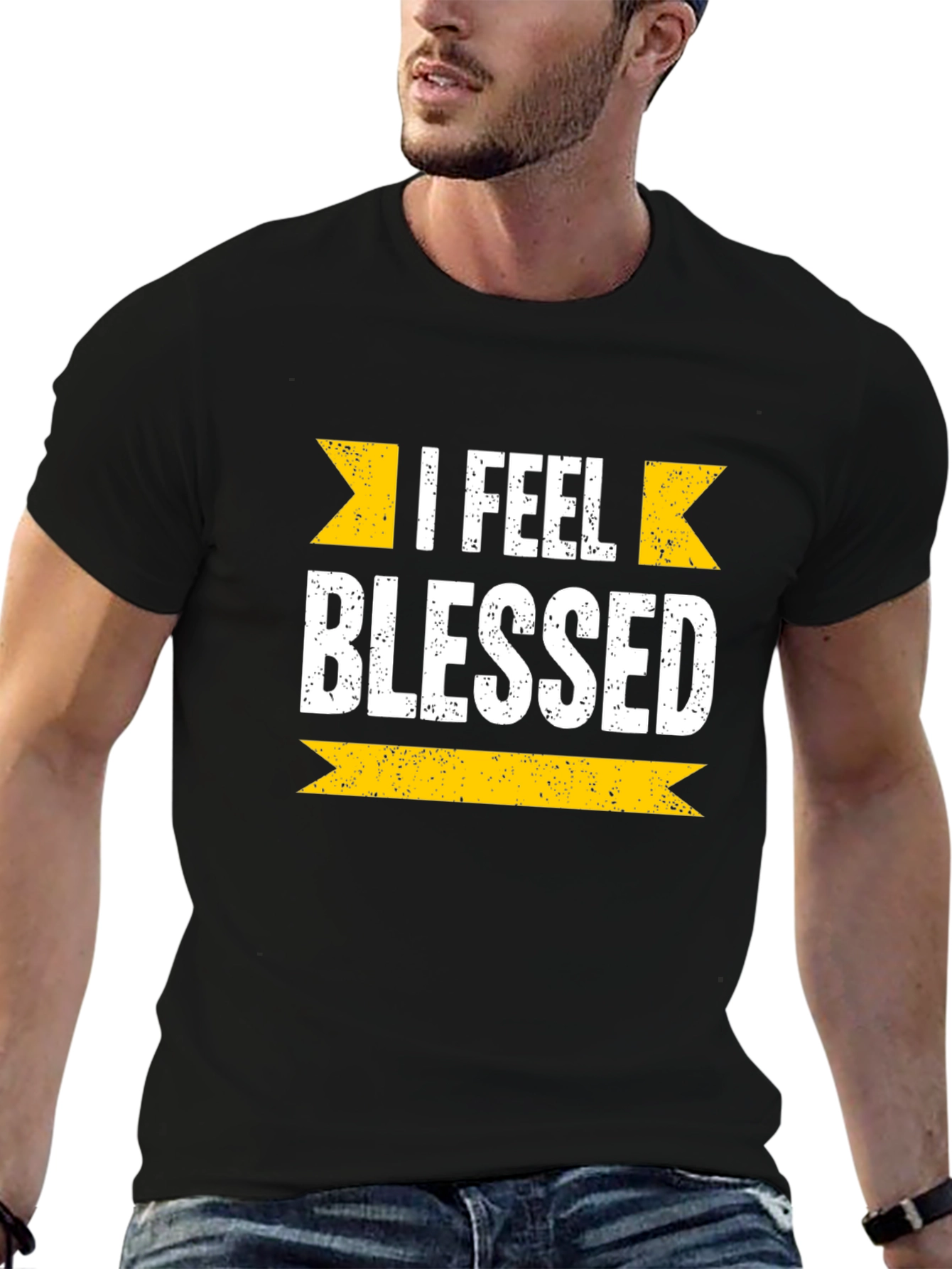 I Feel Blessed Graphic Tee - Black Cotton Blend Shirt