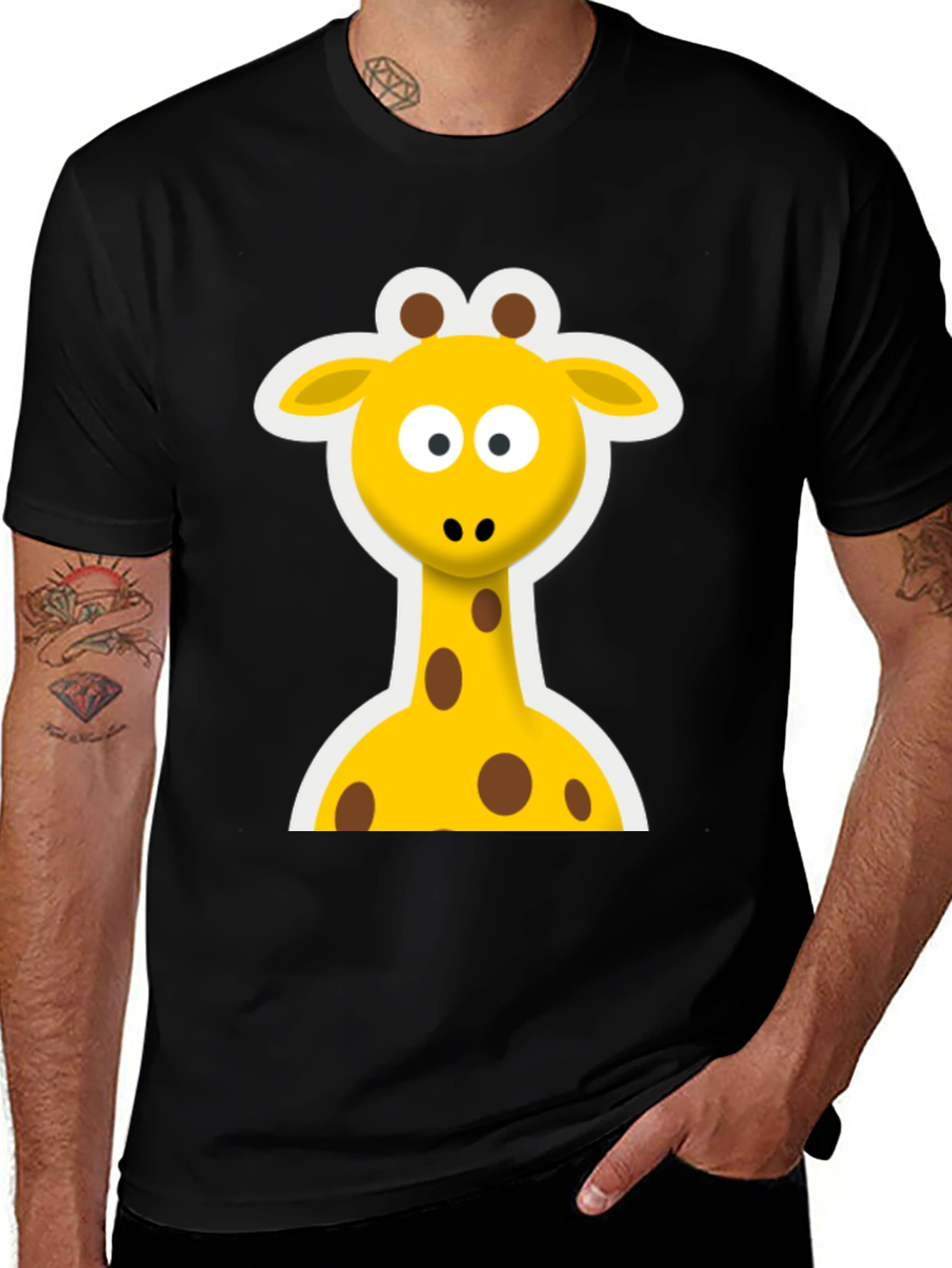 Cute Giraffe Graphic Black T-Shirt