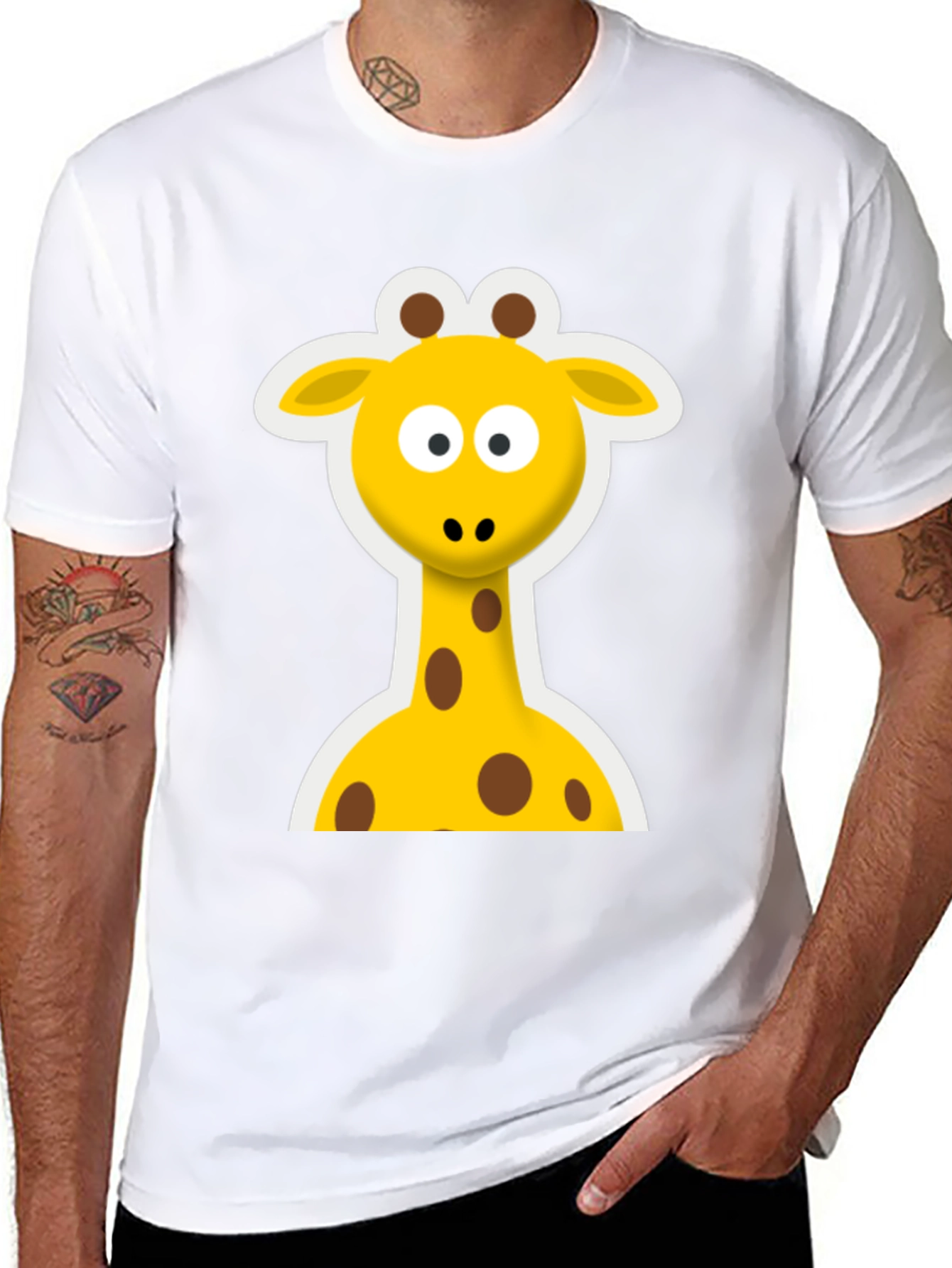 Cute Giraffe Graphic Black T-Shirt