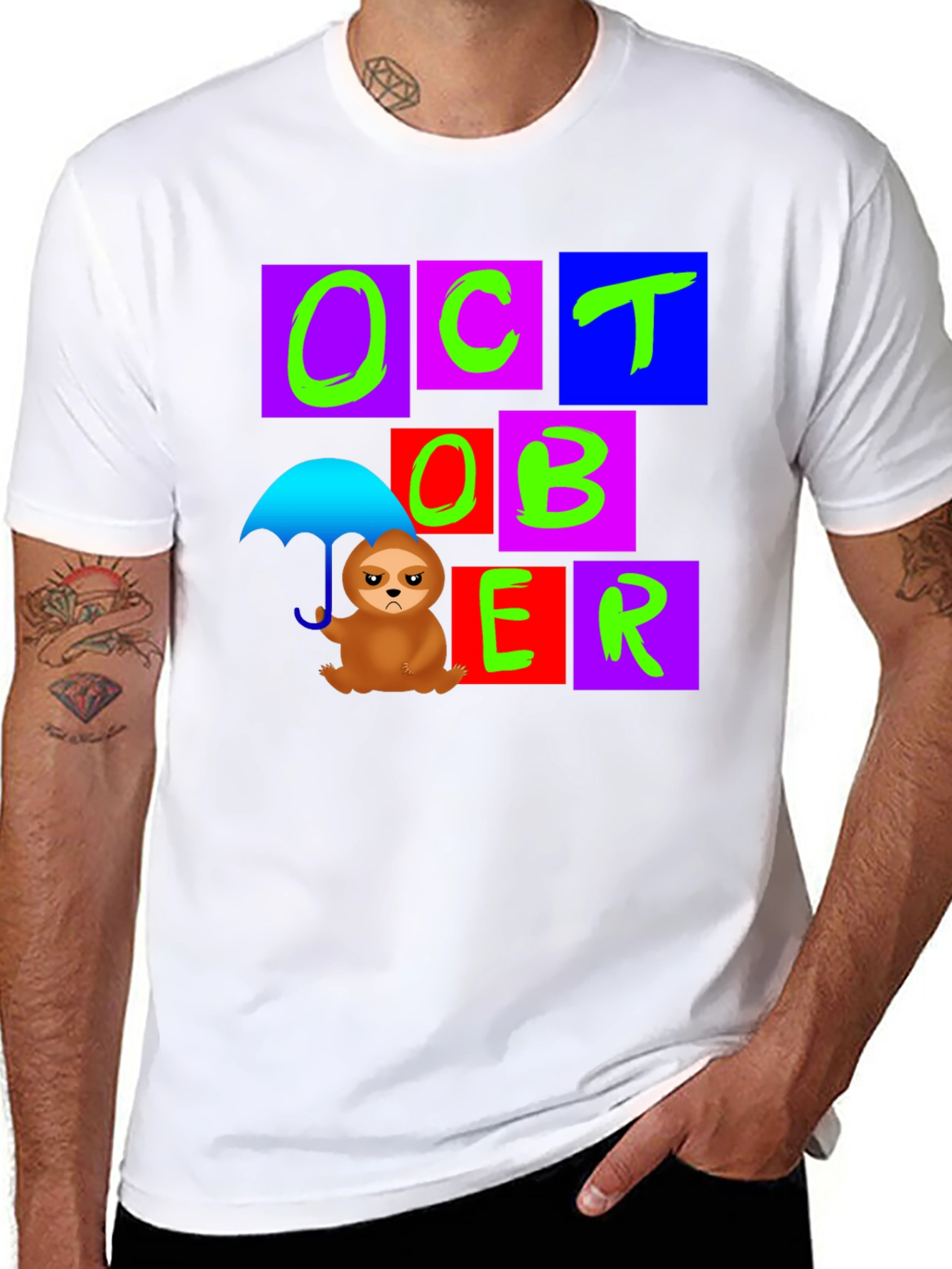 October Sloth Under Umbrella Graphic T-Shirt