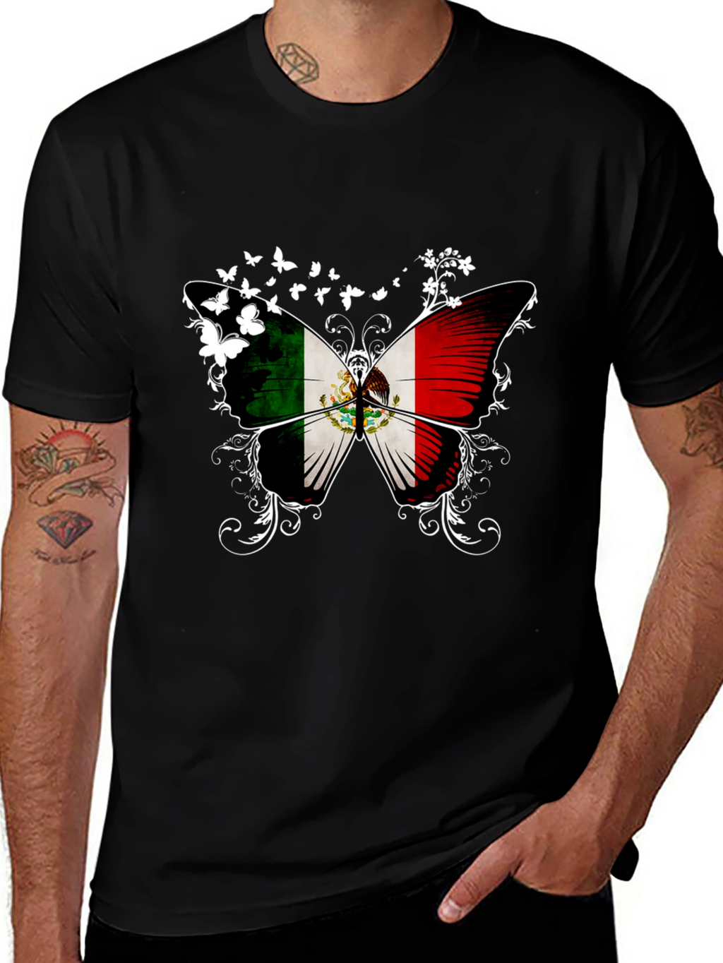 Mexican Flag Butterfly Graphic T-Shirt