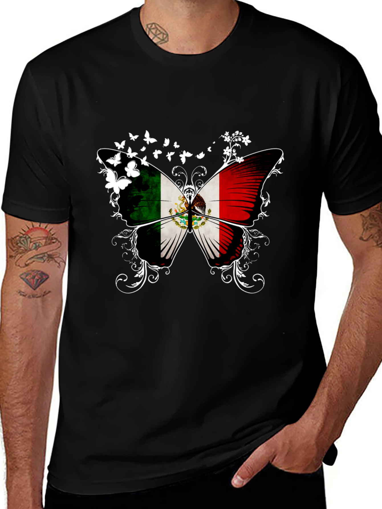 Mexican Flag Butterfly Graphic T-Shirt