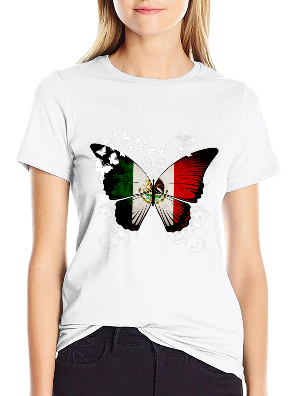 Mexican Flag Butterfly Graphic T-Shirt