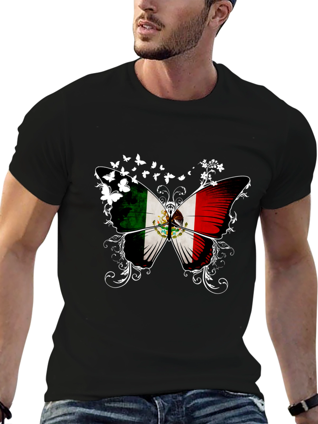 Mexican Flag Butterfly Graphic T-Shirt