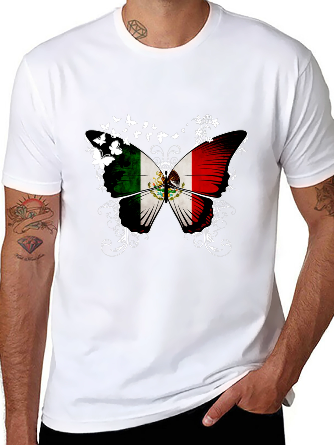 Mexican Flag Butterfly Graphic T-Shirt