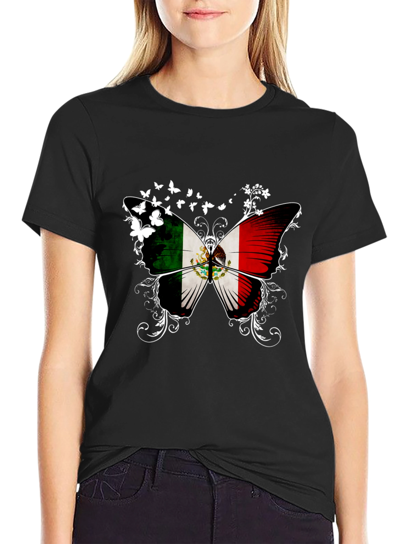 Mexican Flag Butterfly Graphic T-Shirt