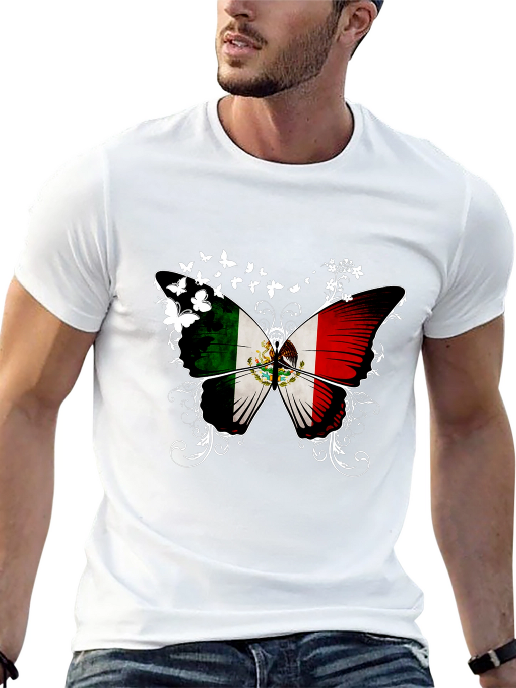 Mexican Flag Butterfly Graphic T-Shirt