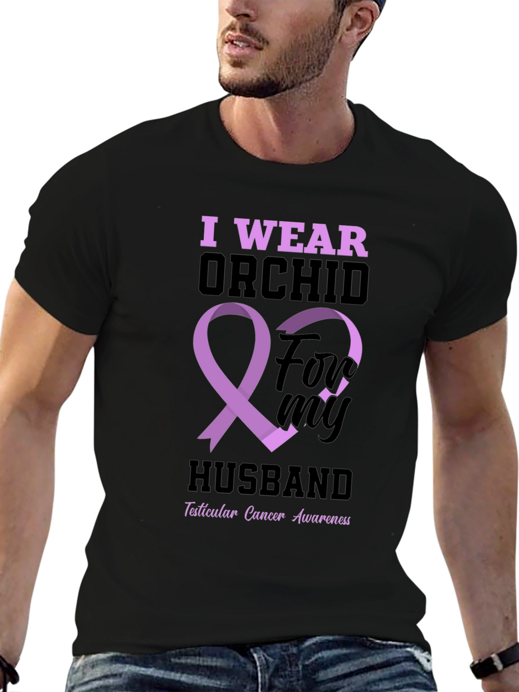 Orchid Ribbon Husband T-Shirt - Cancer Awareness