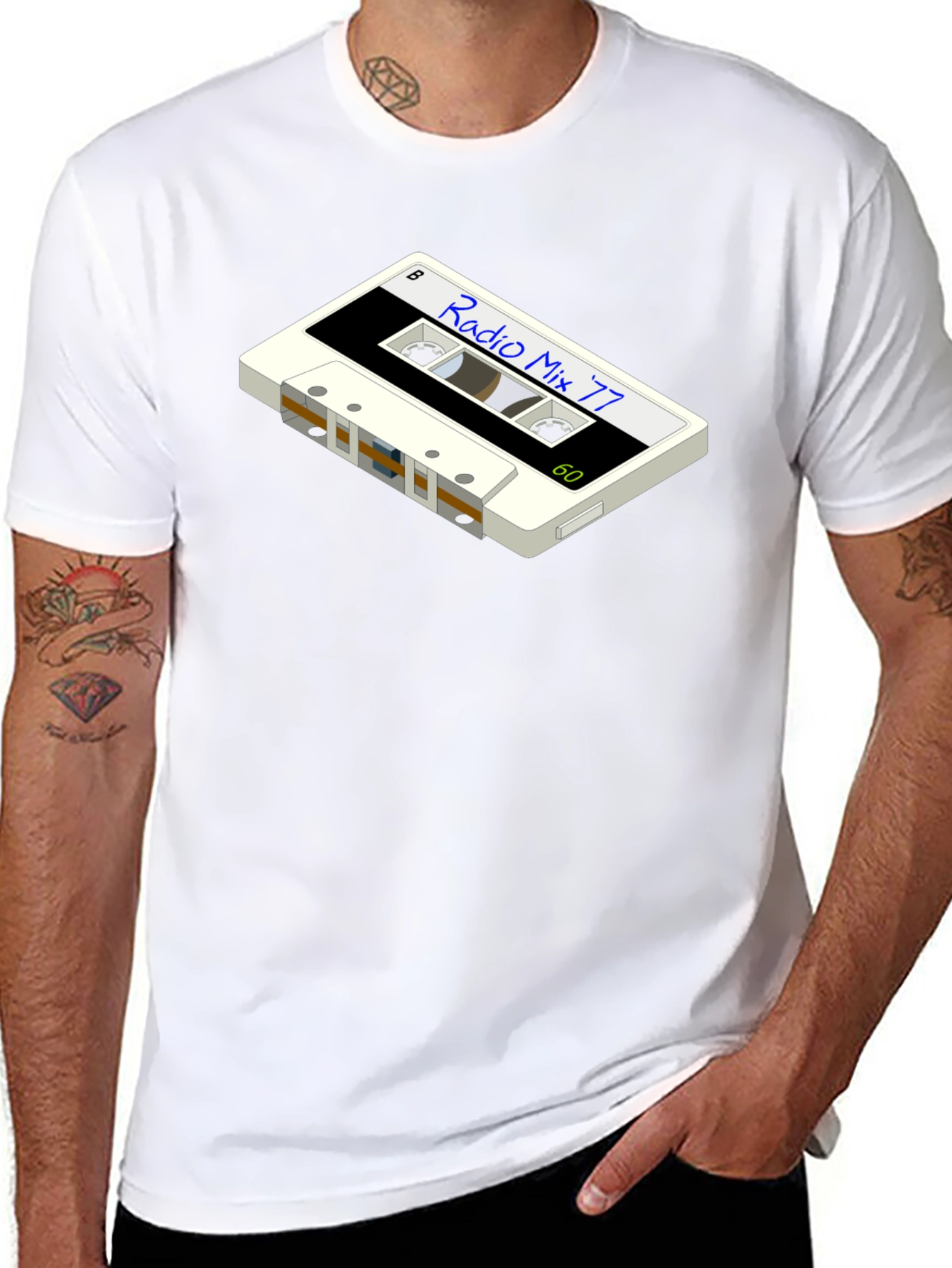 Retro Radio Mix 77 Cassette Graphic Tee - Black