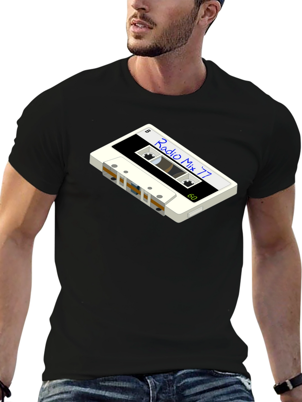 Retro Radio Mix 77 Cassette Graphic Tee - Black