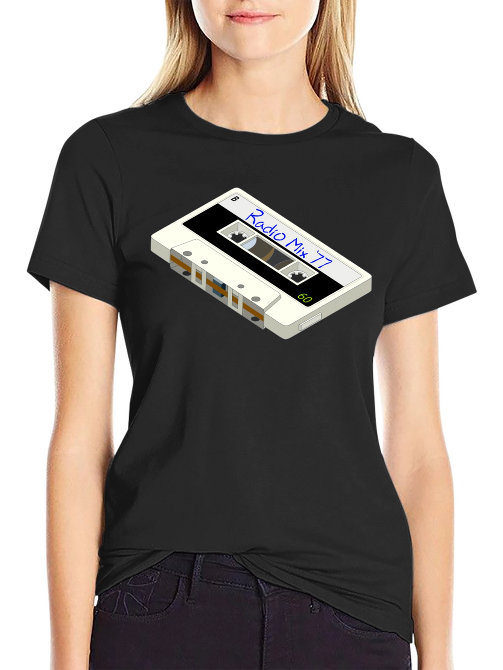 Retro Radio Mix 77 Cassette Graphic Tee - Black