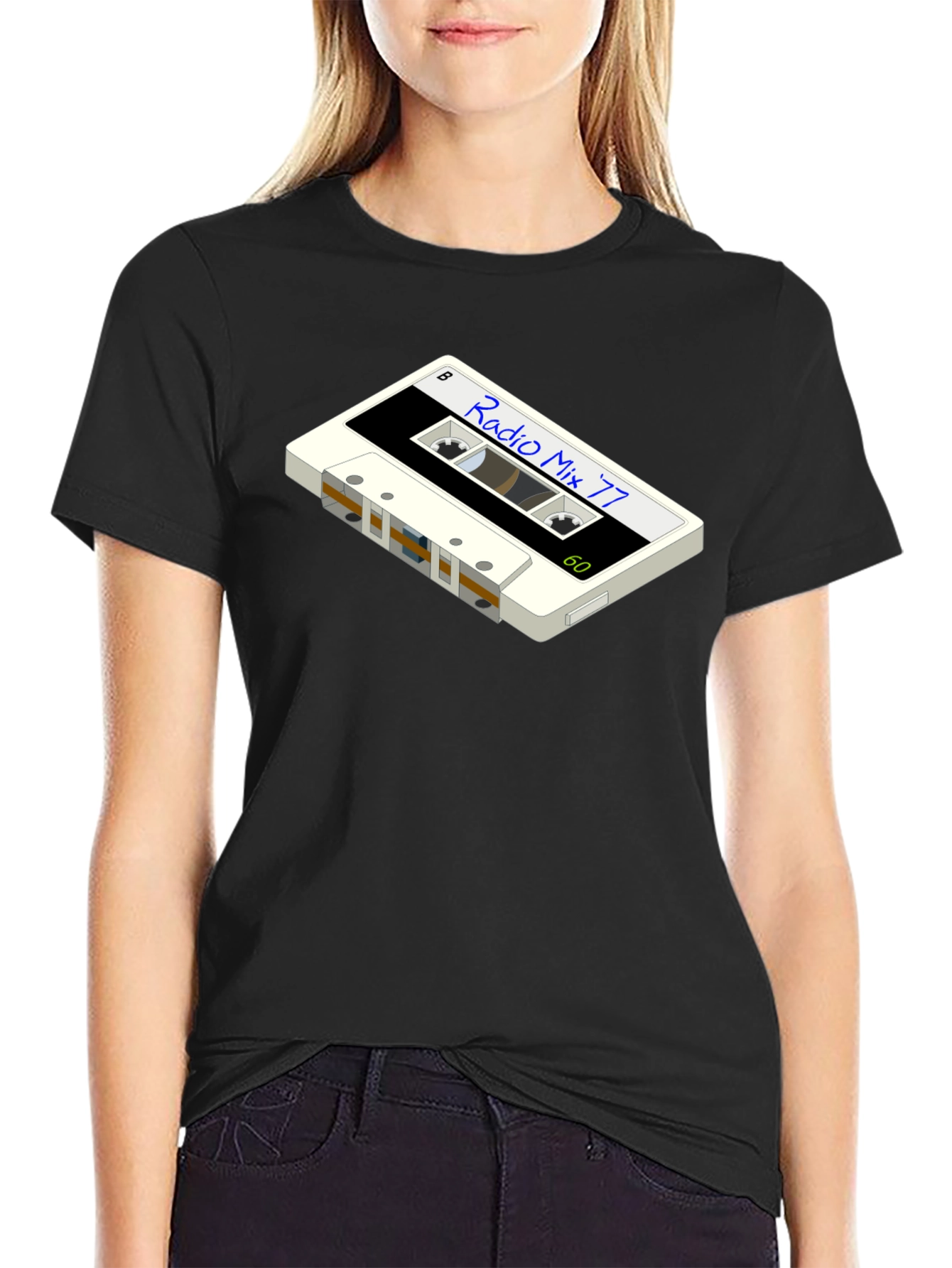 Retro Radio Mix 77 Cassette Graphic Tee - Black