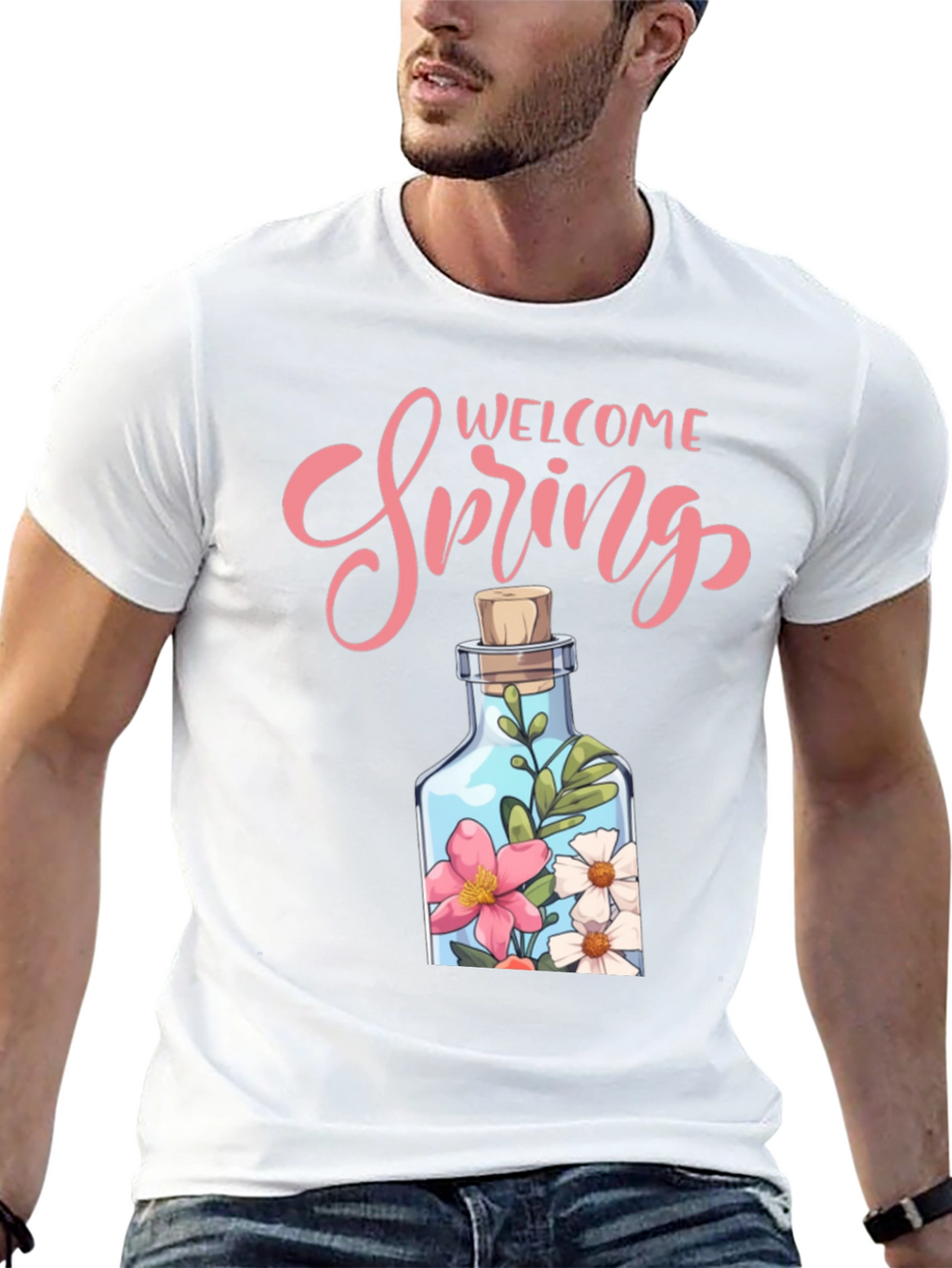 Welcome Spring Graphic Tee - Floral Bottle Design