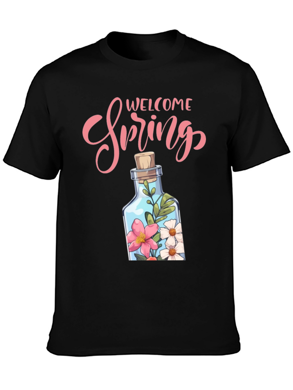 Welcome Spring Graphic Tee - Floral Bottle Design