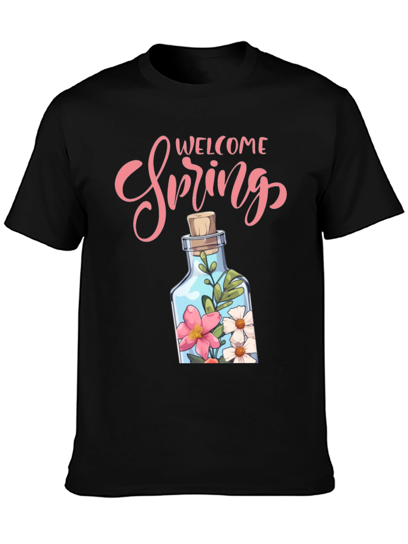 Welcome Spring Graphic Tee - Floral Bottle Design