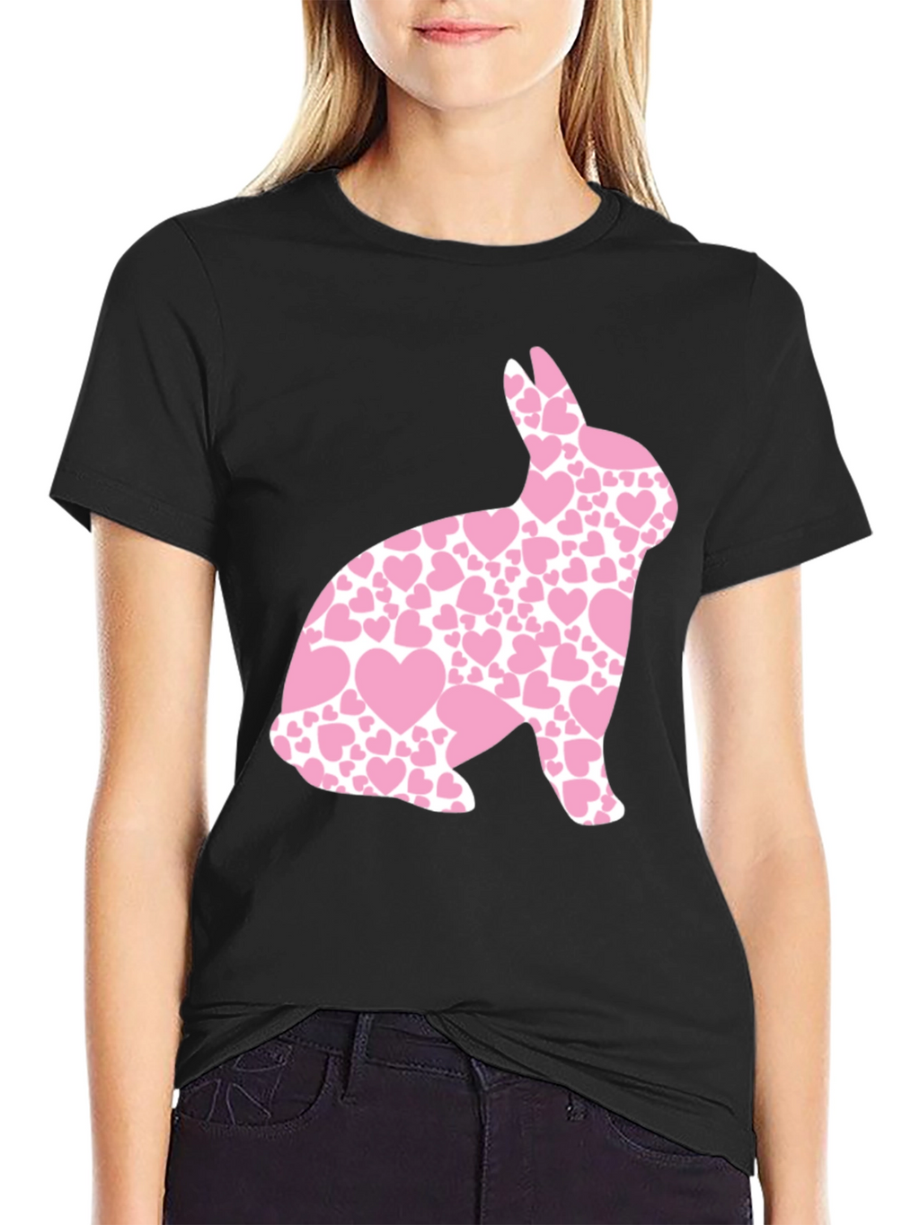 Mens Black Easter Bunny Heart T-Shirt