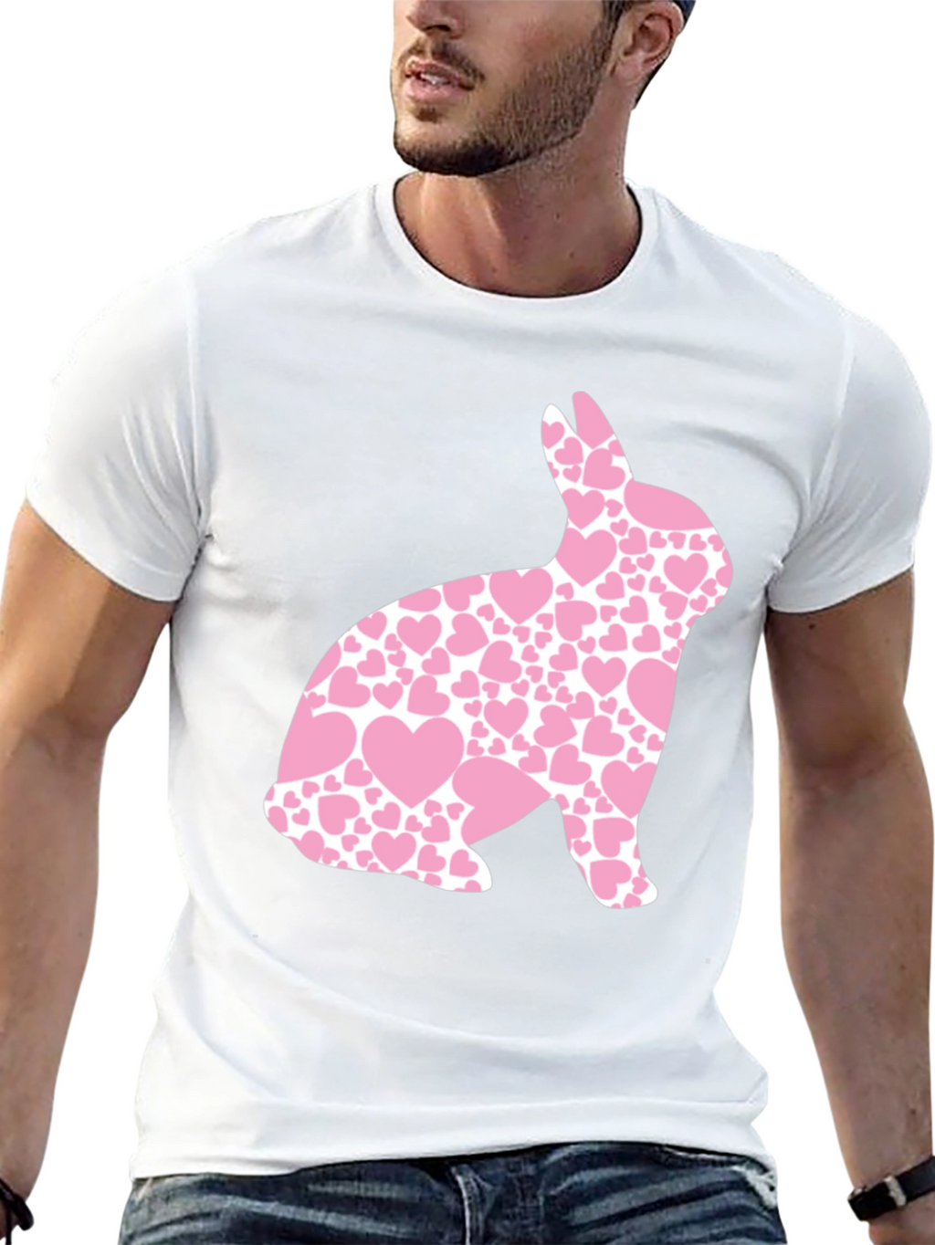 Mens Black Easter Bunny Heart T-Shirt