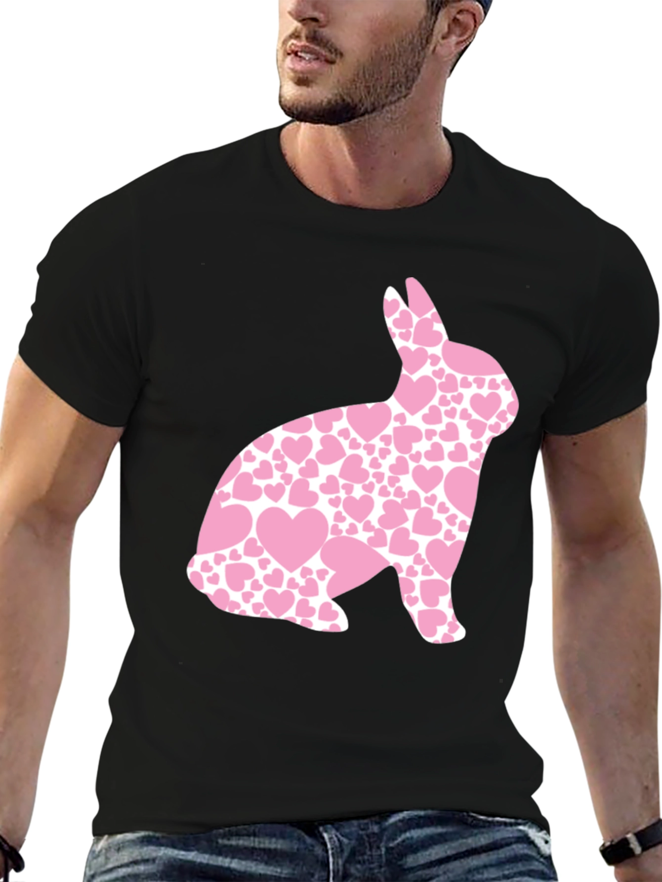 Mens Black Easter Bunny Heart T-Shirt