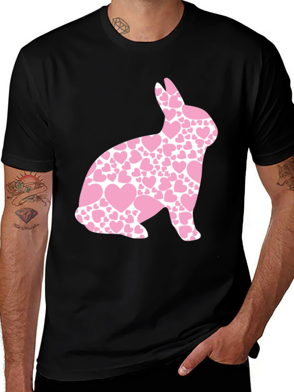 Mens Black Easter Bunny Heart T-Shirt