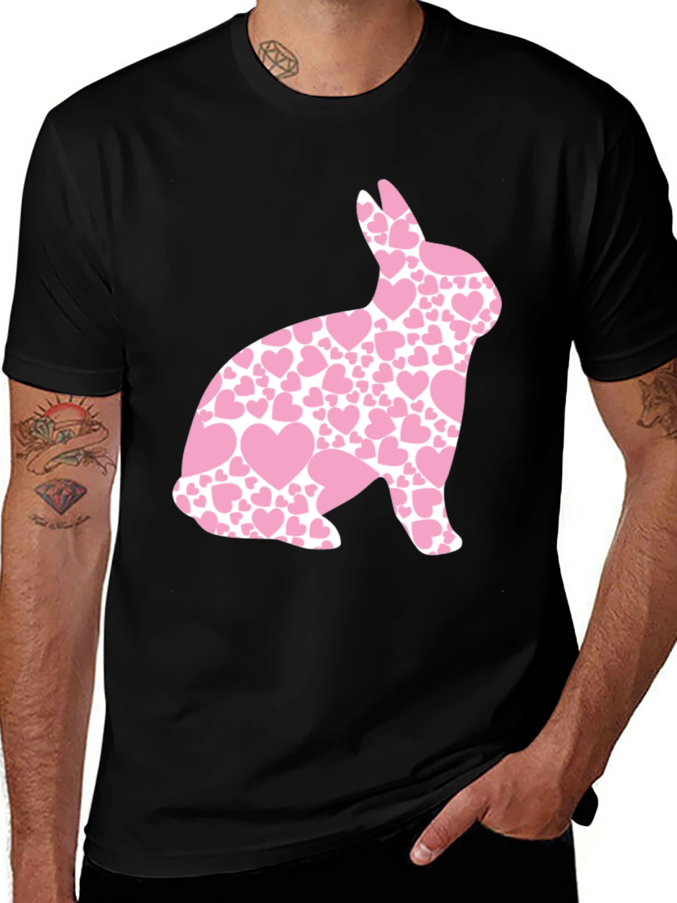 Mens Black Easter Bunny Heart T-Shirt