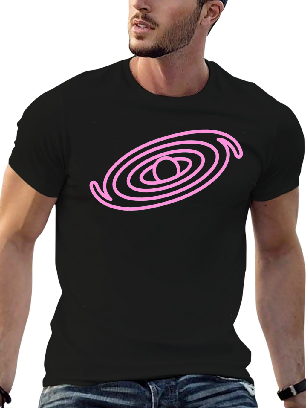 Cosmic Pink Galaxy Graphic Black T-Shirt