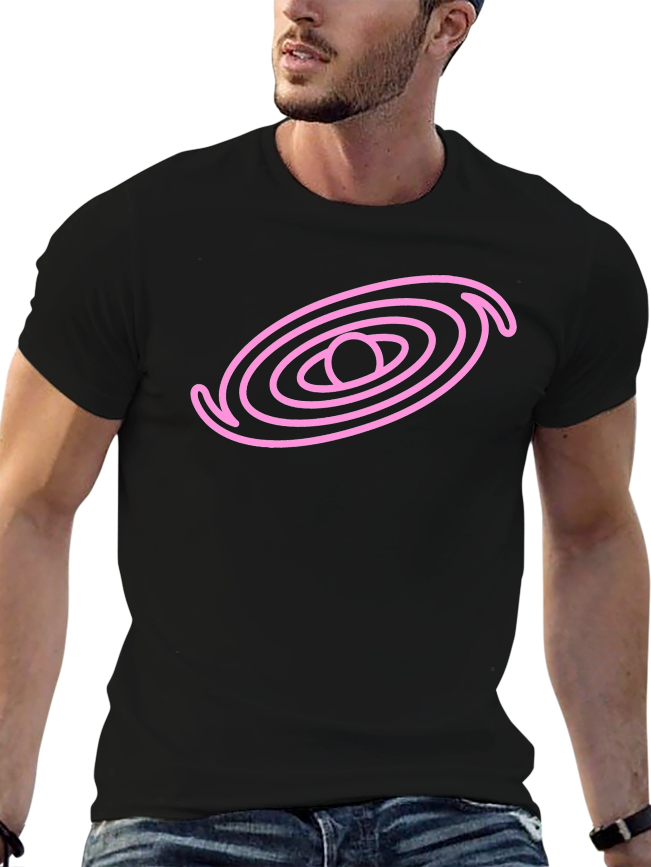 Cosmic Pink Galaxy Graphic Black T-Shirt