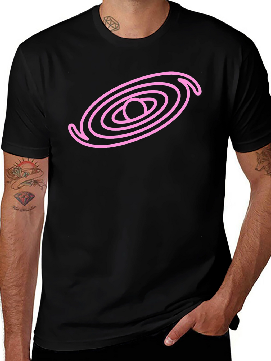 Cosmic Pink Galaxy Graphic Black T-Shirt