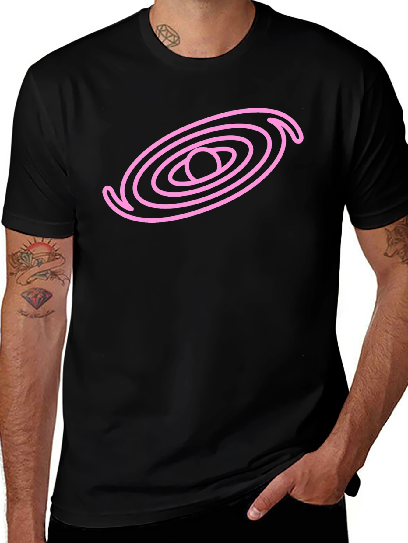 Cosmic Pink Galaxy Graphic Black T-Shirt
