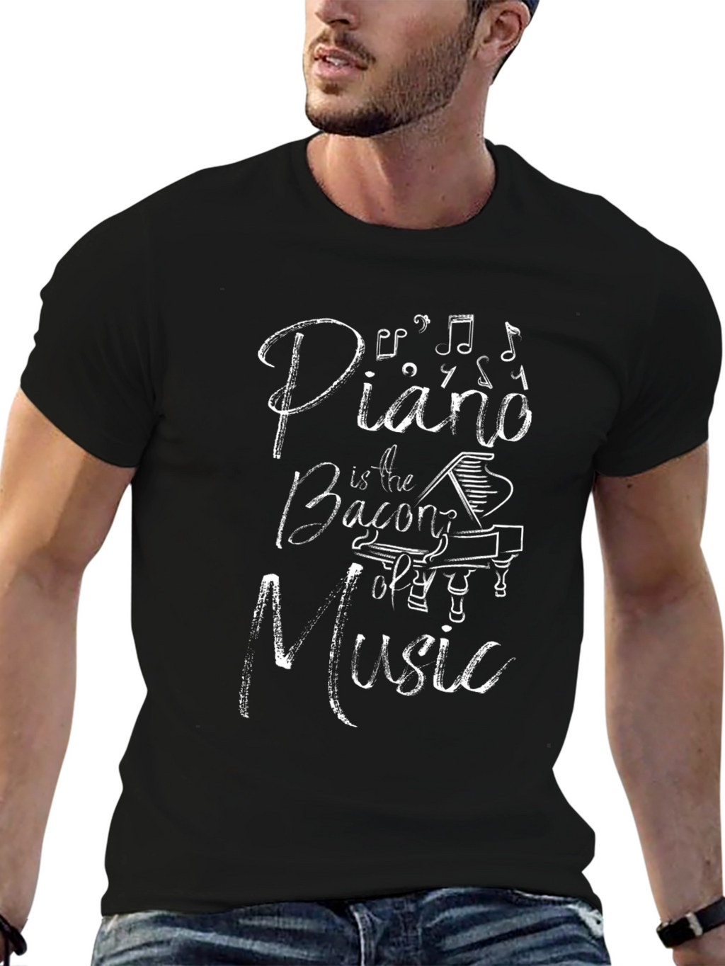 Piano is the Bacon of Music Black T-Shirt