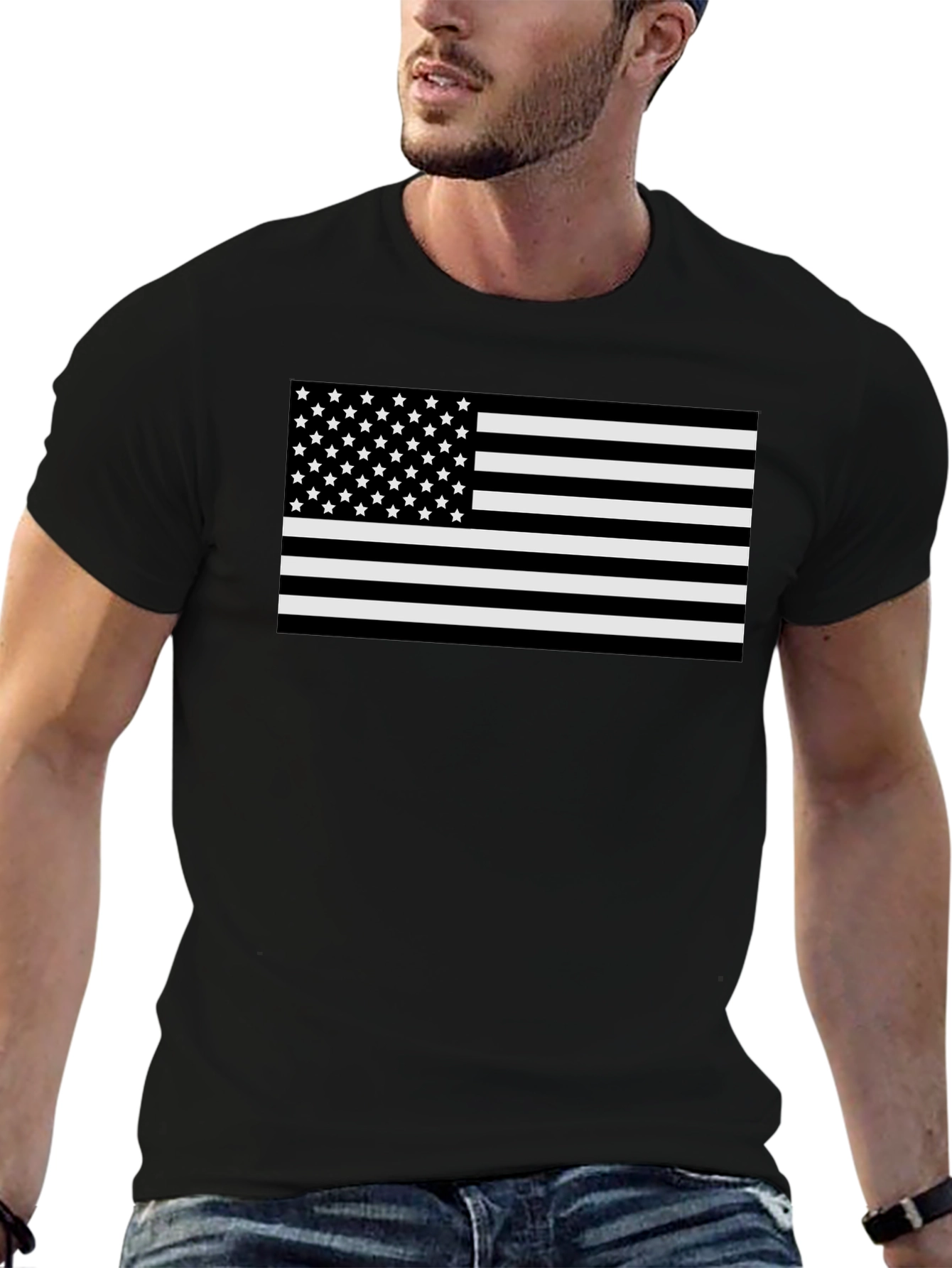 Monochrome American Flag Graphic T-Shirt
