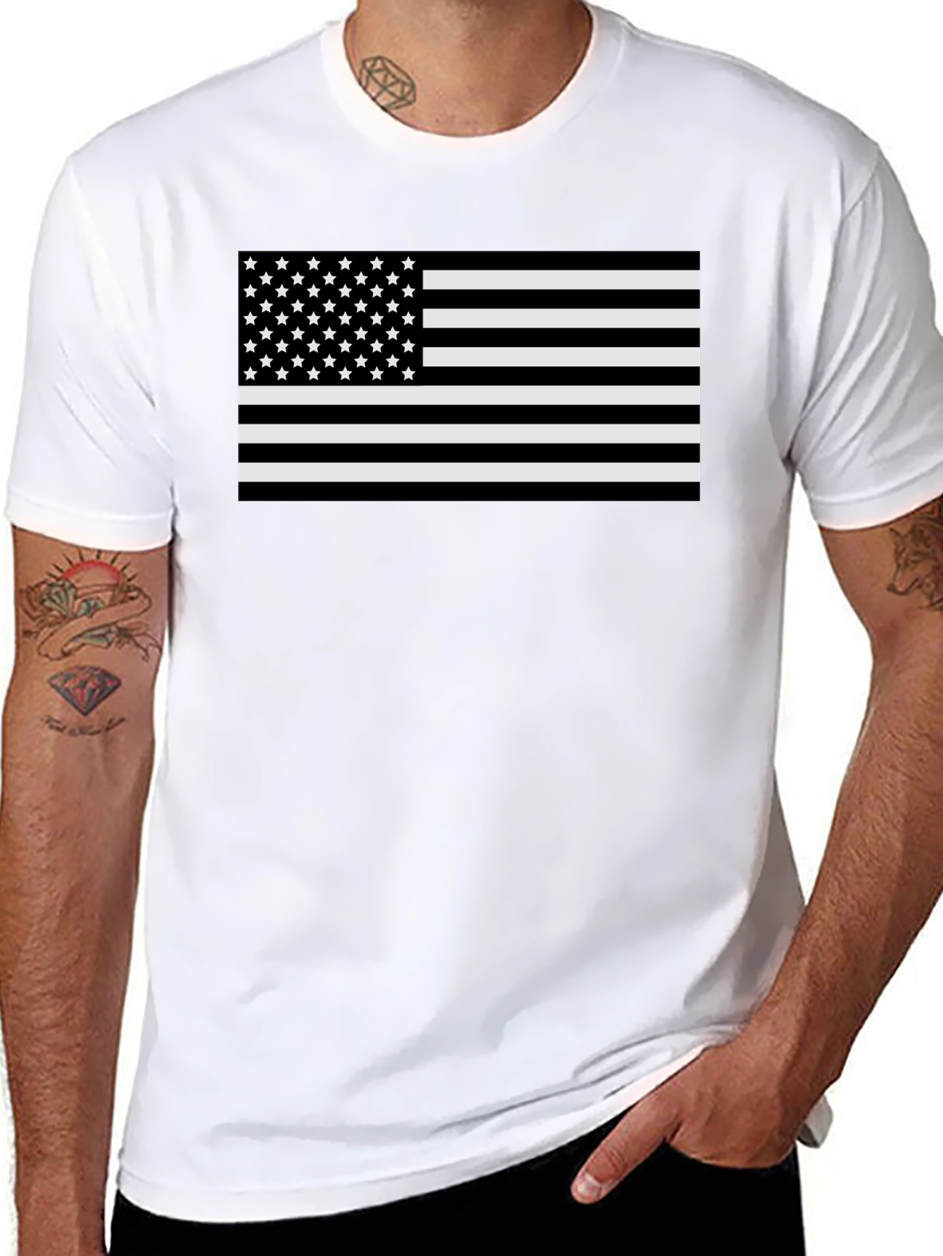 Monochrome American Flag Graphic T-Shirt