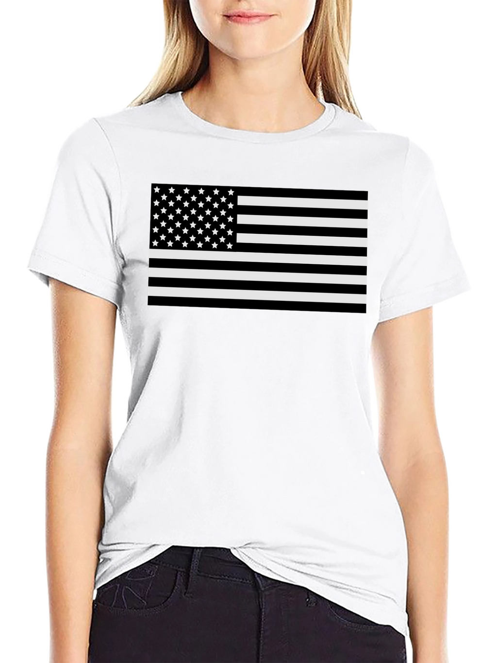 Monochrome American Flag Graphic T-Shirt